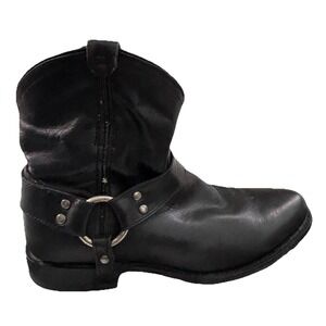 Frye Wyatt Harness Womens 7.5 Black Leather Ankle Boots Western Moto Rodeo